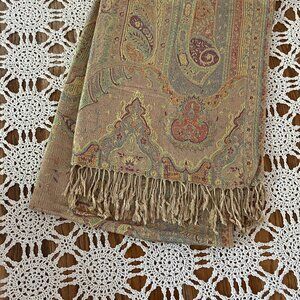 Kineret Gallery Jerusalem Israel Multicolor Paisley Type Print Fringed Scarf